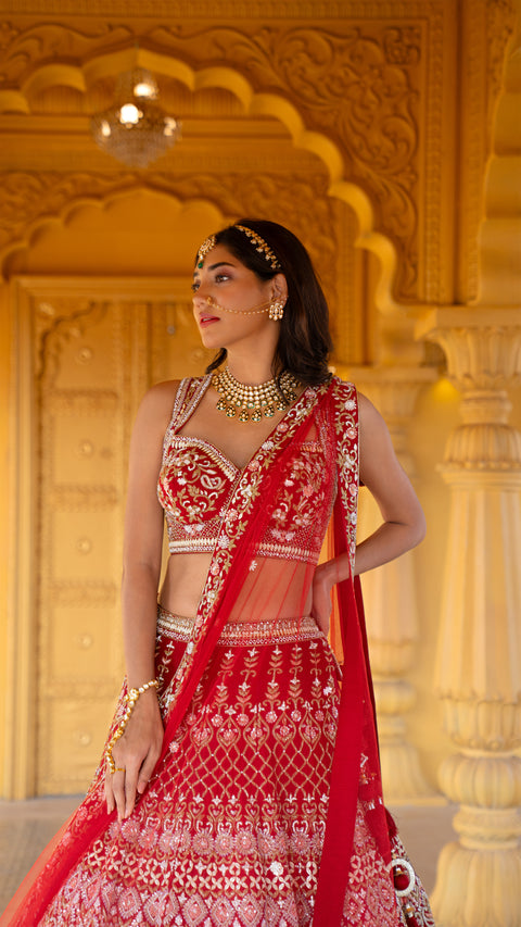 Maroon Bridal Lehenga With Net Dupatta