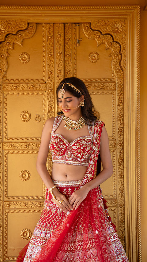 Maroon Bridal Lehenga With Net Dupatta