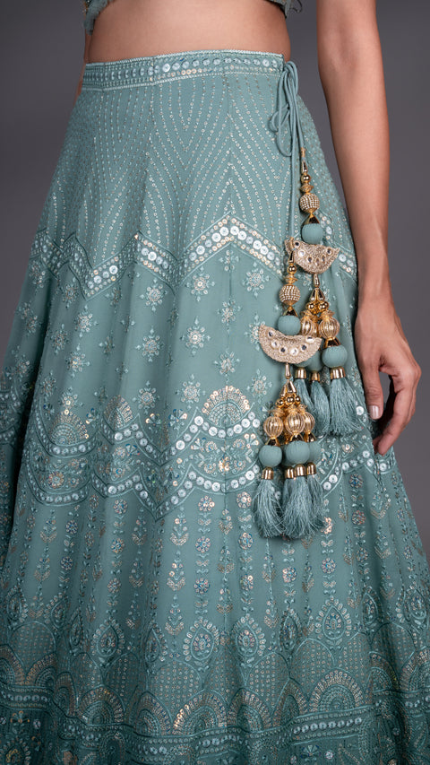 Green Viscous Georgette Lehenga With Net Dupatta