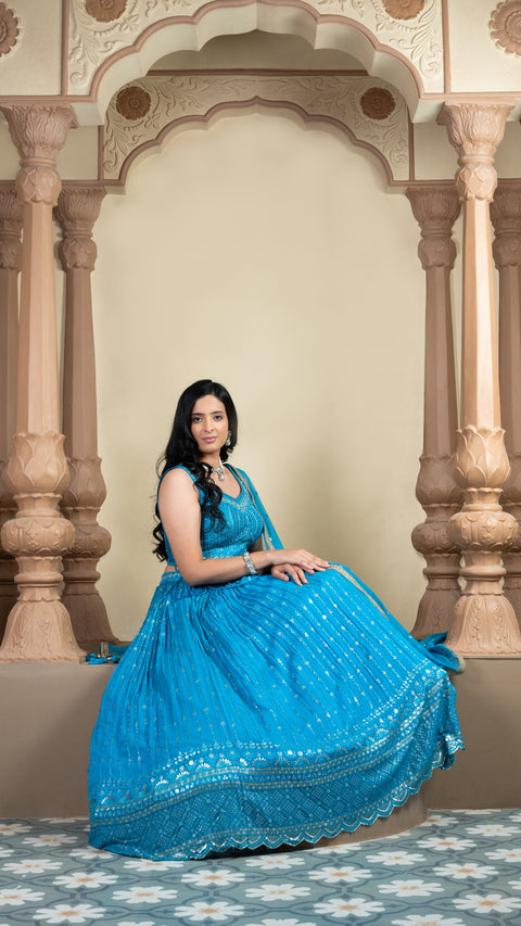 Blue Viscous Georgette Lehenga With Dupatta