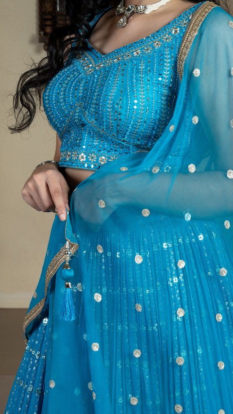 Blue Viscous Georgette Lehenga With Dupatta