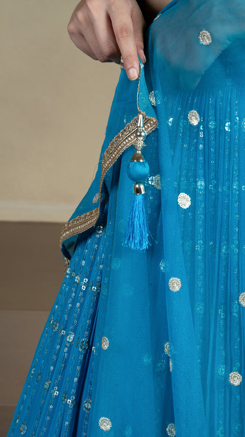 Blue Viscous Georgette Lehenga With Dupatta