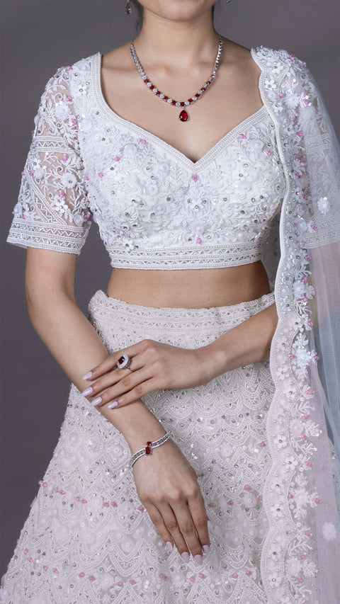 White Net Bridal Lehenga With Dupatta