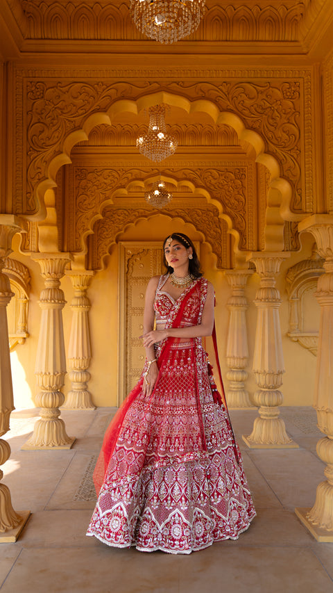 Maroon Bridal Lehenga With Net Dupatta