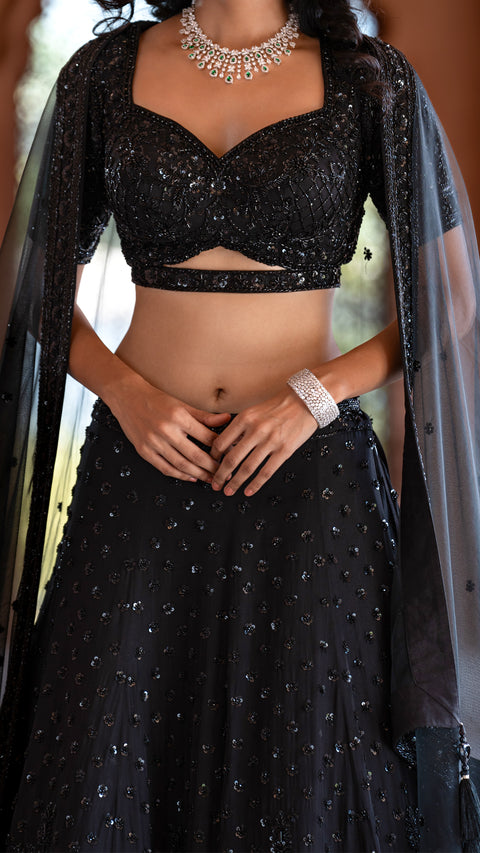 Black Organza Tissue Base Bridal Lehenga With Dupatta