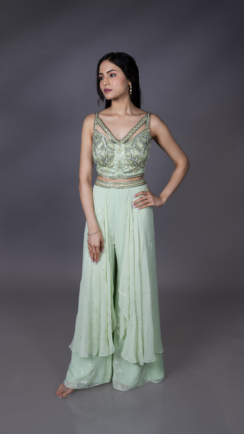 Pistacchio Green Viscous Georgette Palazzo Set With Dupatta