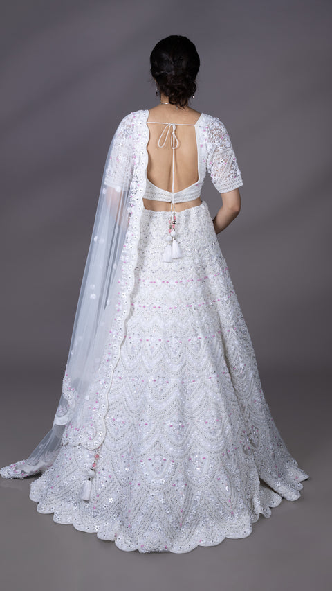 White Net Bridal Lehenga With Dupatta