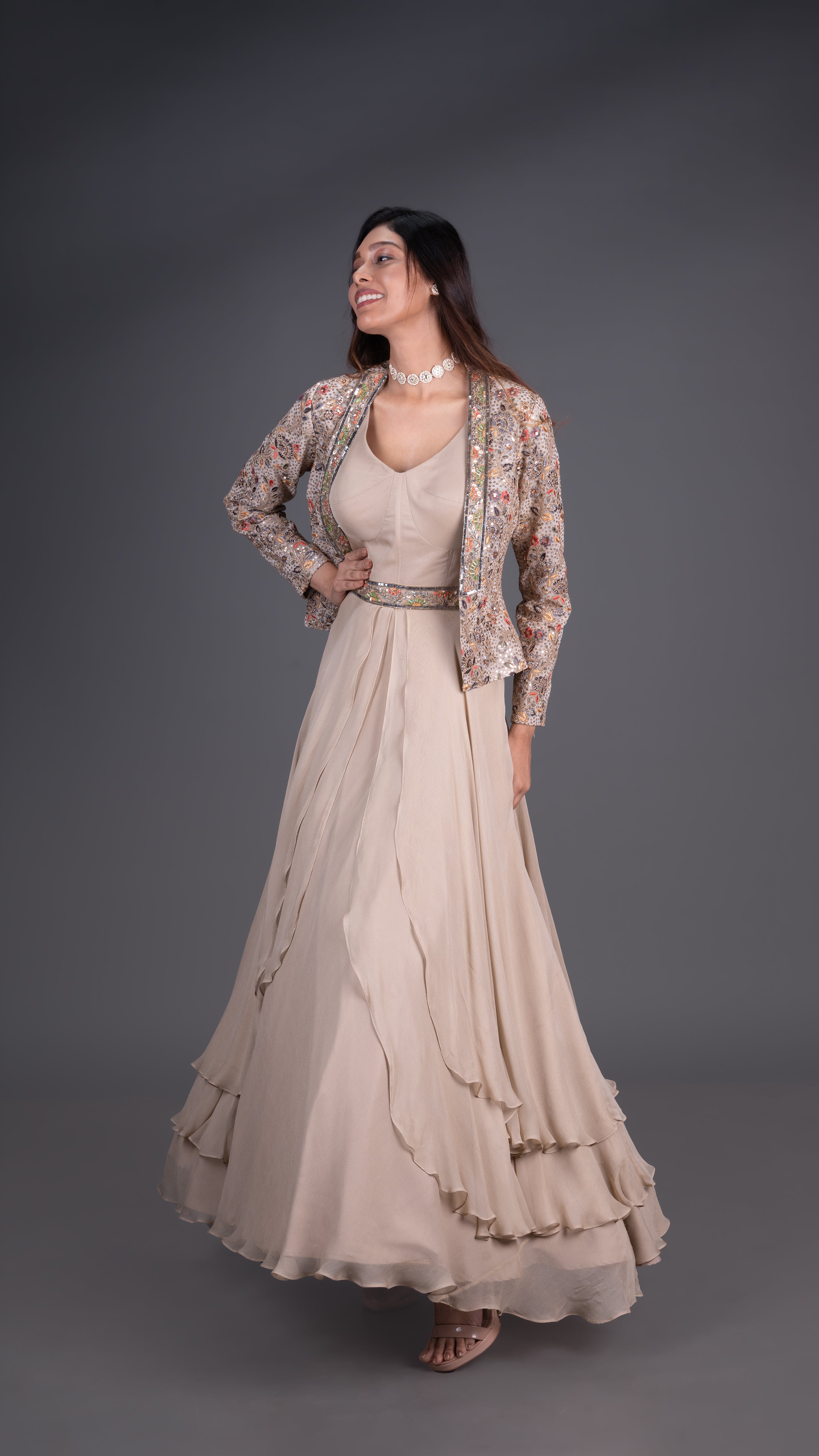 Georgette gown with jacket hotsell