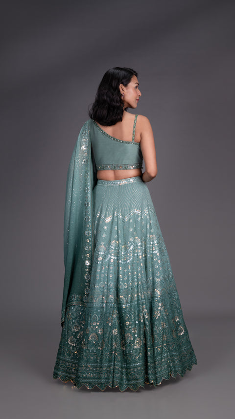 Green Viscous Georgette Lehenga With Net Dupatta