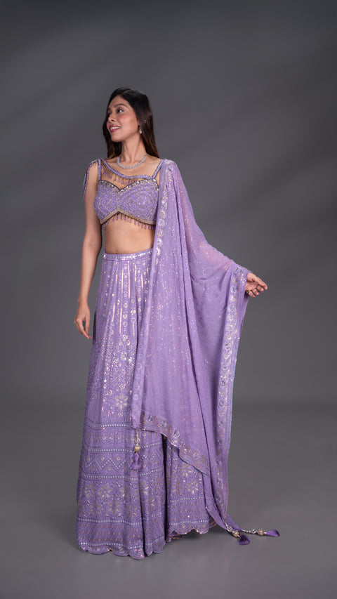 Purple Viscous Georgette Lehenga With Dupatta