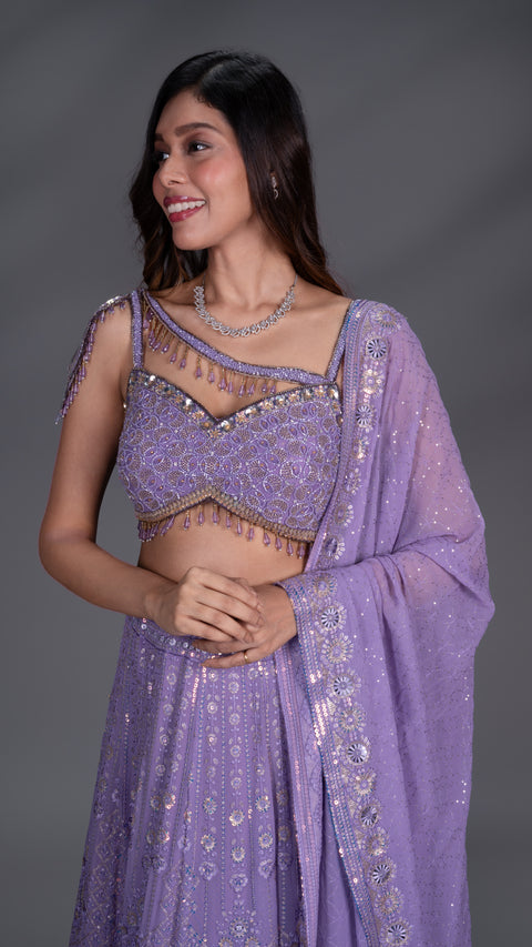 Purple Viscous Georgette Lehenga With Dupatta