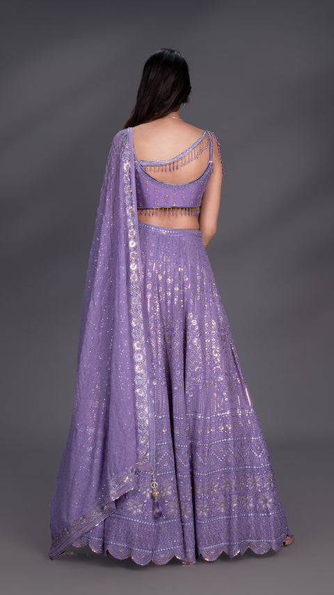 Purple Viscous Georgette Lehenga With Dupatta