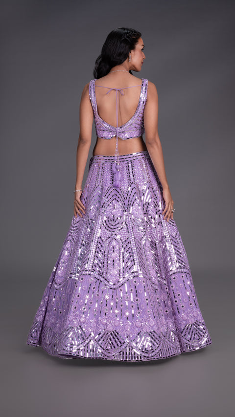 Purple Organza Tissue Bridal Lehenga With Dupatta