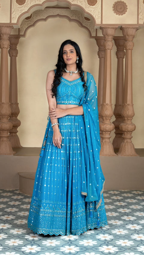 Blue Viscous Georgette Lehenga With Dupatta