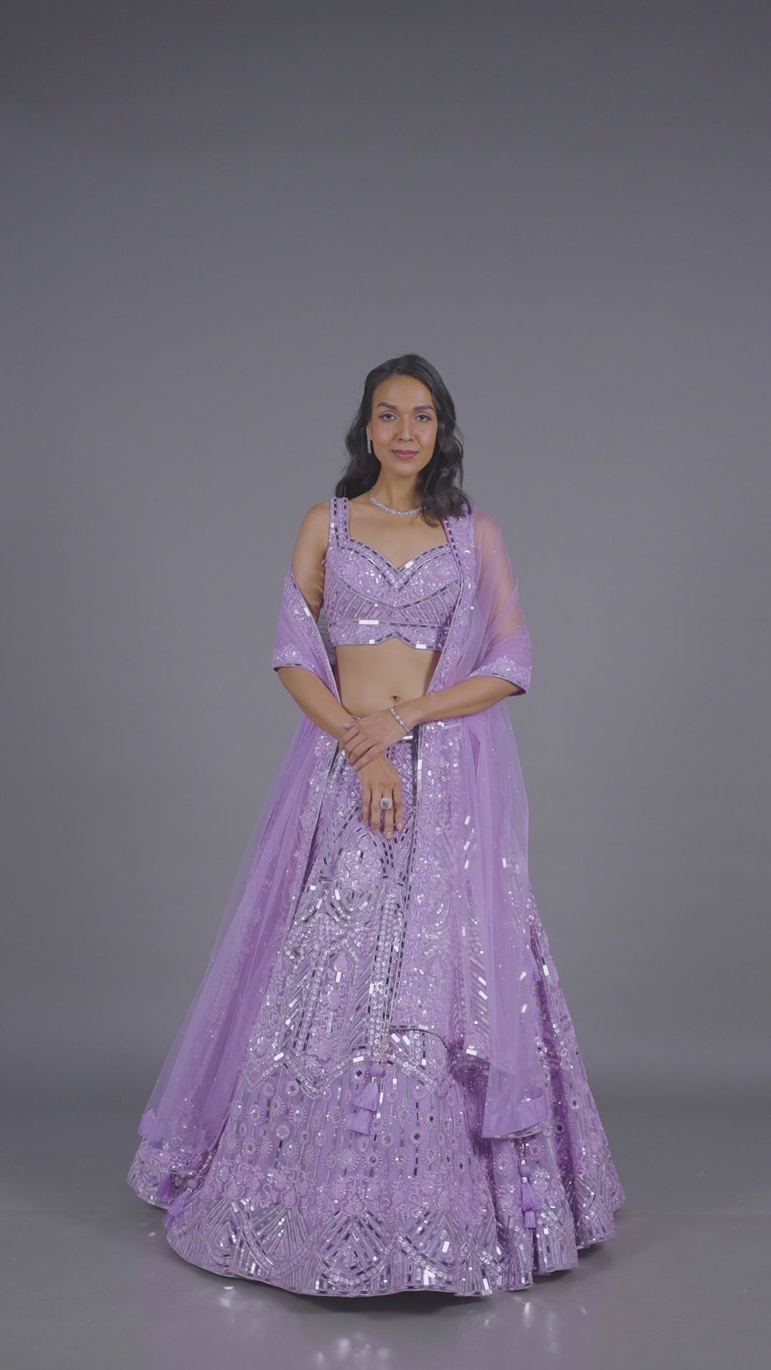 Purple Organza Tissue Bridal Lehenga With Dupatta