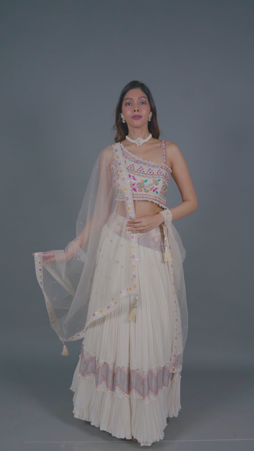 Beige Silk And Georgette Lehenga with Dupatta