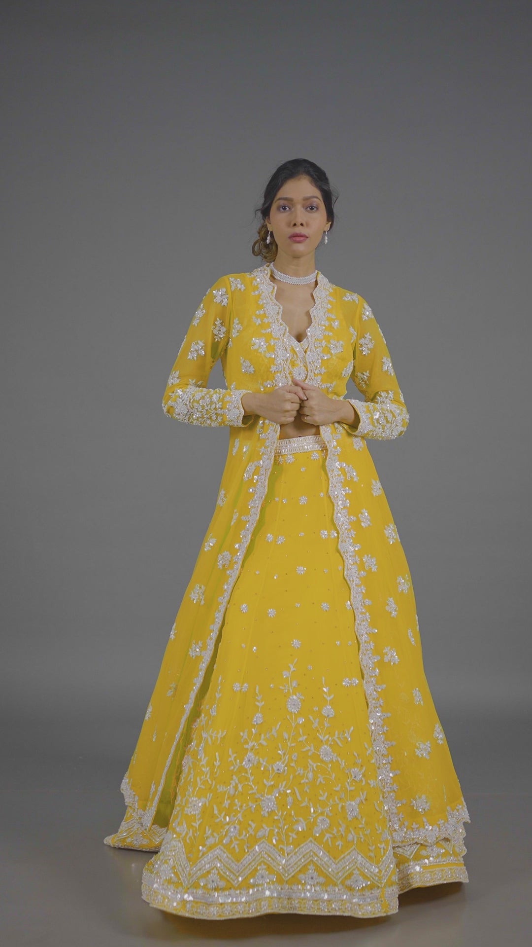 Yellow Organza Tissue Bridal Lehenga With Jacket And Dupatta