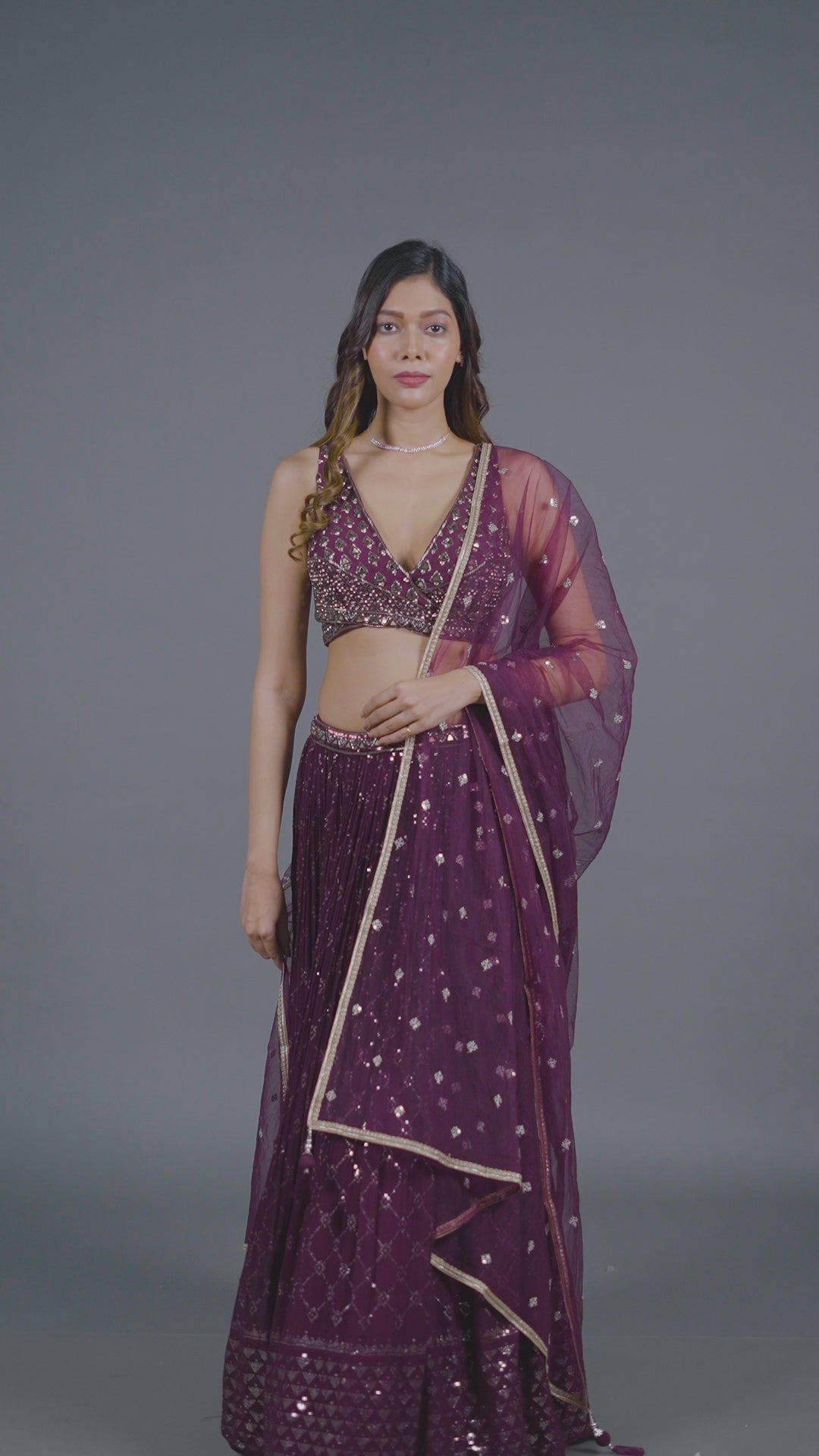 Wine Viscous Georgette Lehenga With Dupatta