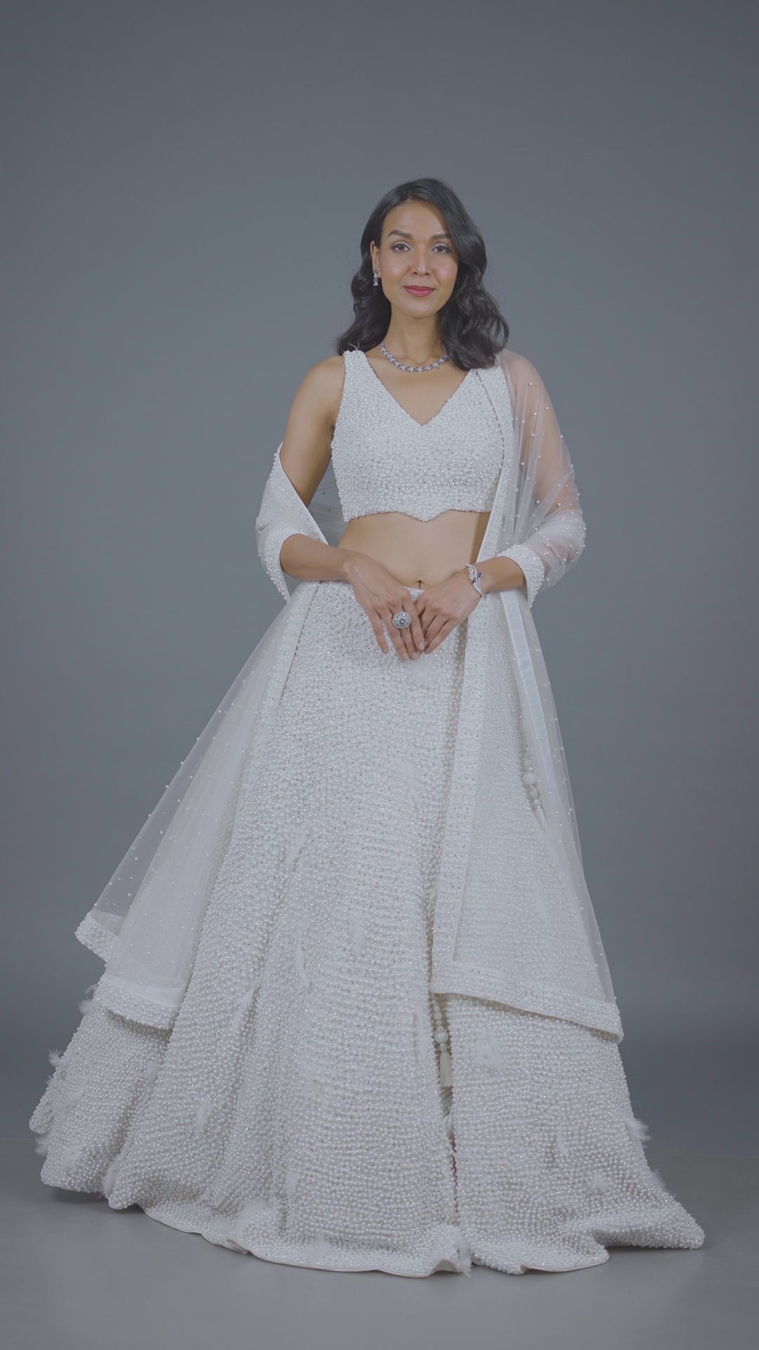 White Pure Hand Work Bridal Lehenga With Dupatta