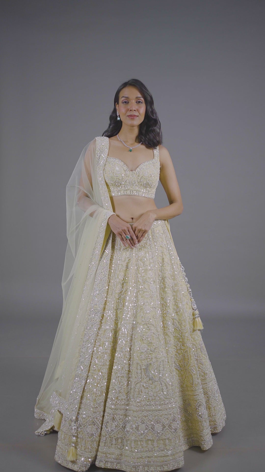 Beige Organza Tissue Base Bridal Lehenga With Dupatta