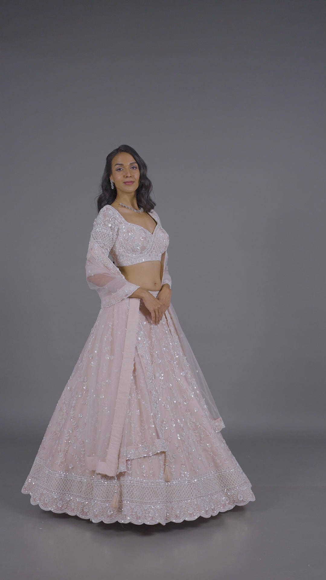 Light Peach Organza Tissue Bridal Lehenga With Dupatta