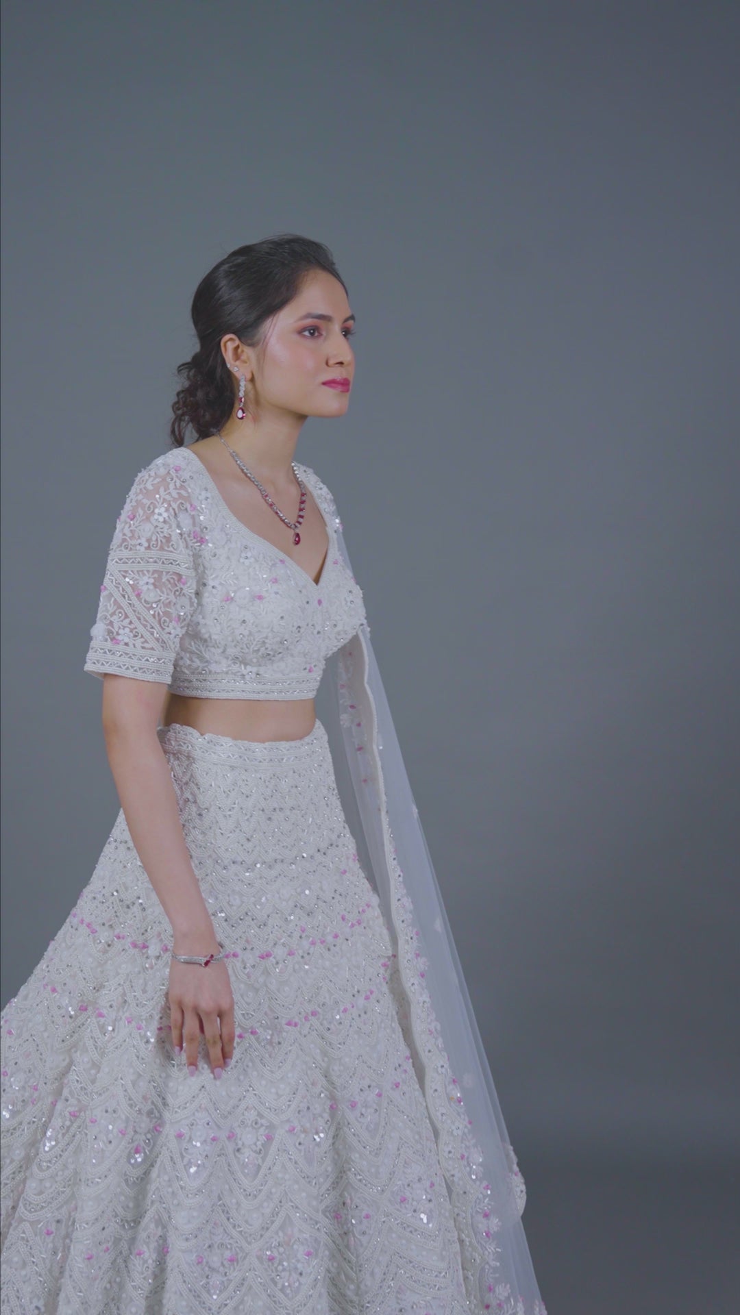 White Net Bridal Lehenga With Dupatta