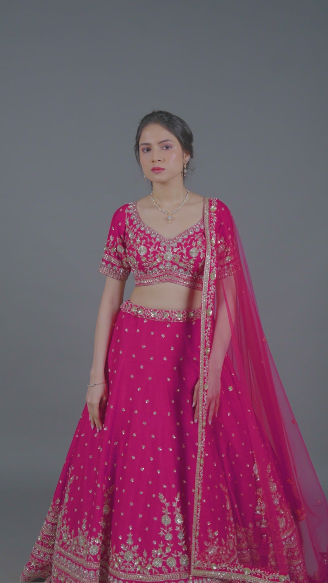 Pink Silk Bridal Lehenga With Net Dupatta