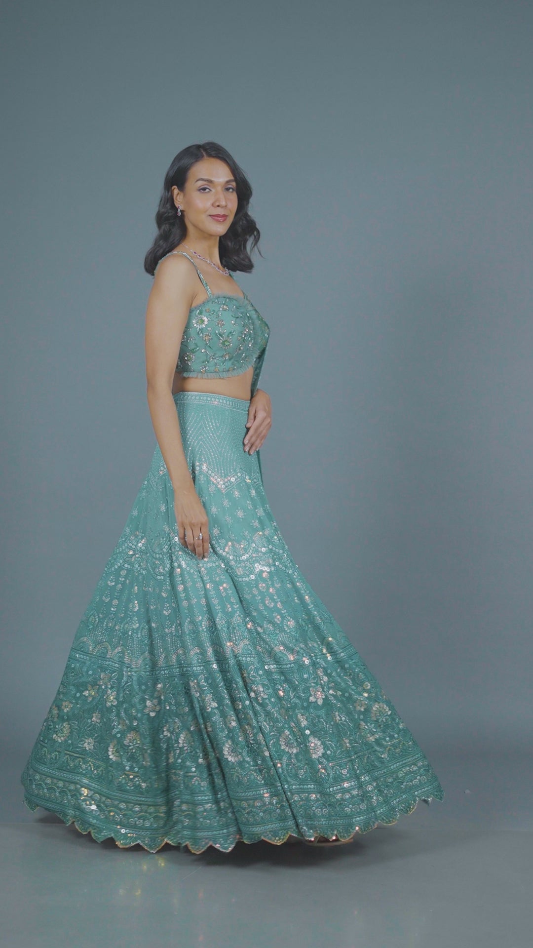 Green Viscous Georgette Lehenga With Net Dupatta